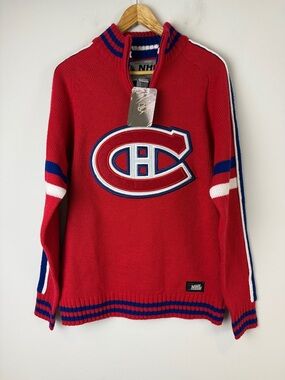 IlancoNHL Red Montreal Canadiens Logo Half-Zip Sweater with Blue & White Accents